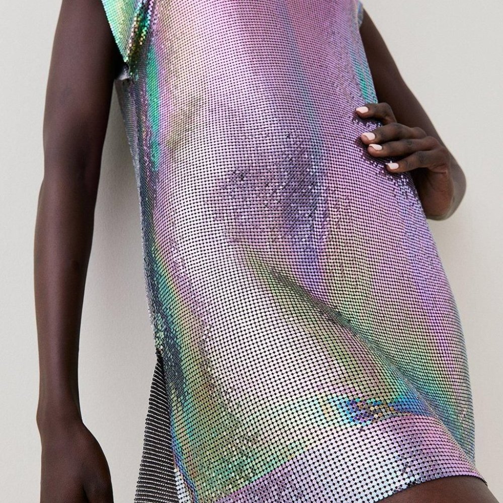 KAREN MILLEN Chainmail Dress Mulitcolor Metal Silver L